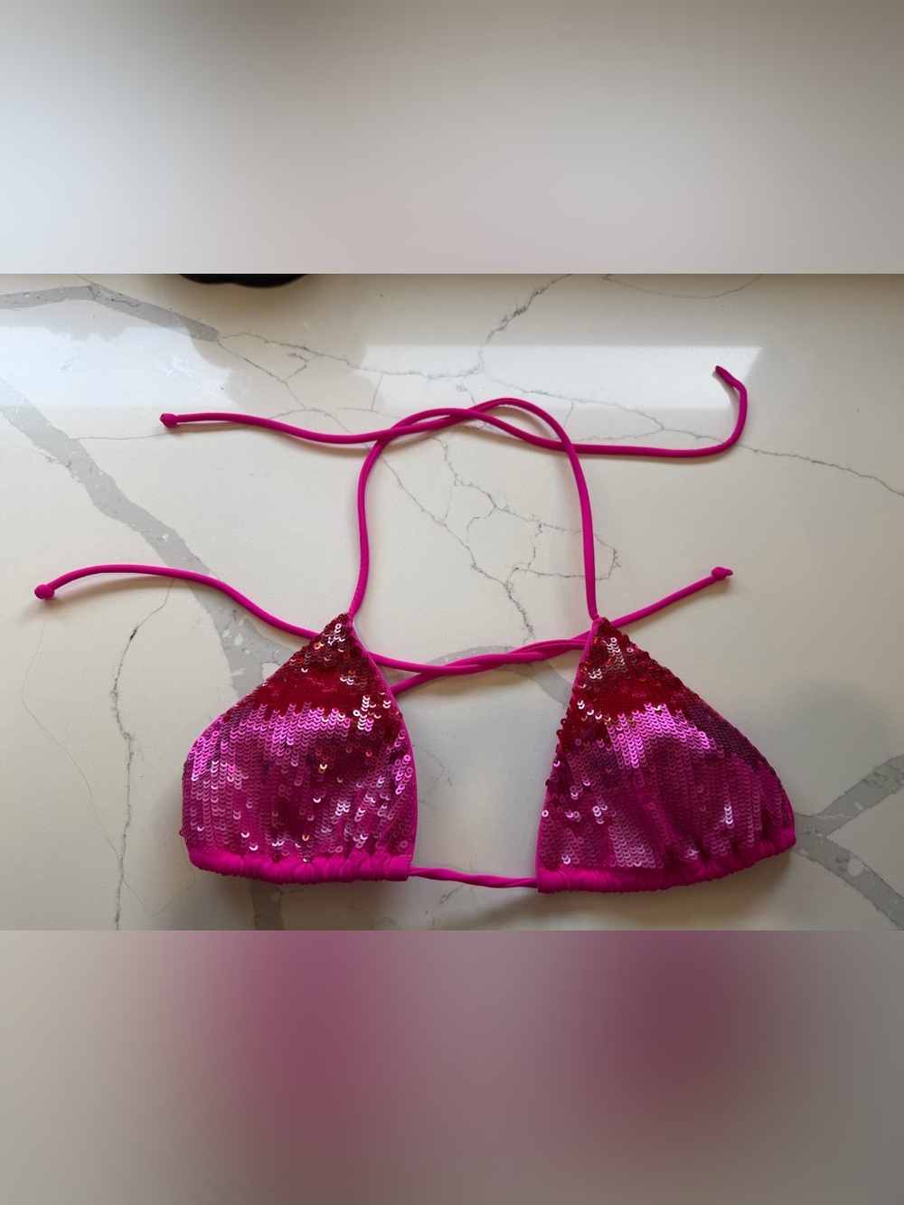 Victoria's Secret Hot Pink Sequin Triangle Bikini Top Size M